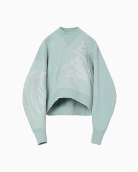 Floral Embroidery Short Sweat Top - light blue