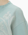 Floral Embroidery Short Sweat Top - light blue