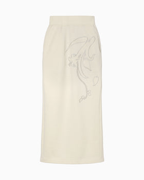 Floral Embroidery Sweat Skirt - ecru