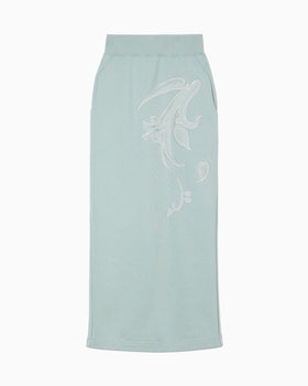Floral Embroidery Sweat Skirt - light blue