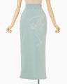 Floral Embroidery Sweat Skirt - light blue