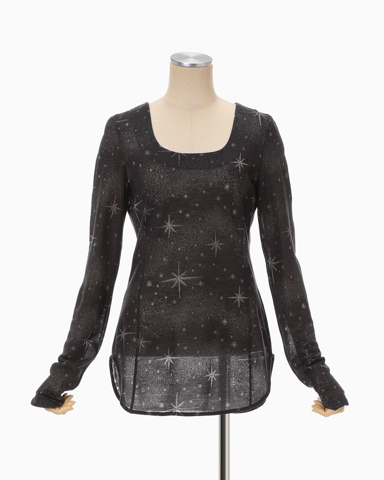 Starry Jersey Square Neck Sheer Top - black - Mame Kurogouchi