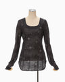 Starry Jersey Square Neck Sheer Top - black