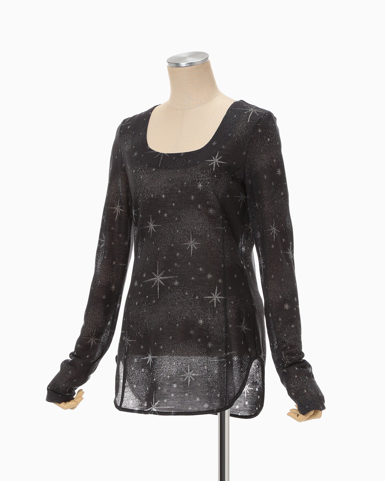 Starry Jersey Square Neck Sheer Top - black - Mame Kurogouchi