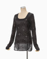 Starry Jersey Square Neck Sheer Top - black