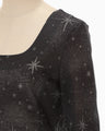 Starry Jersey Square Neck Sheer Top - black
