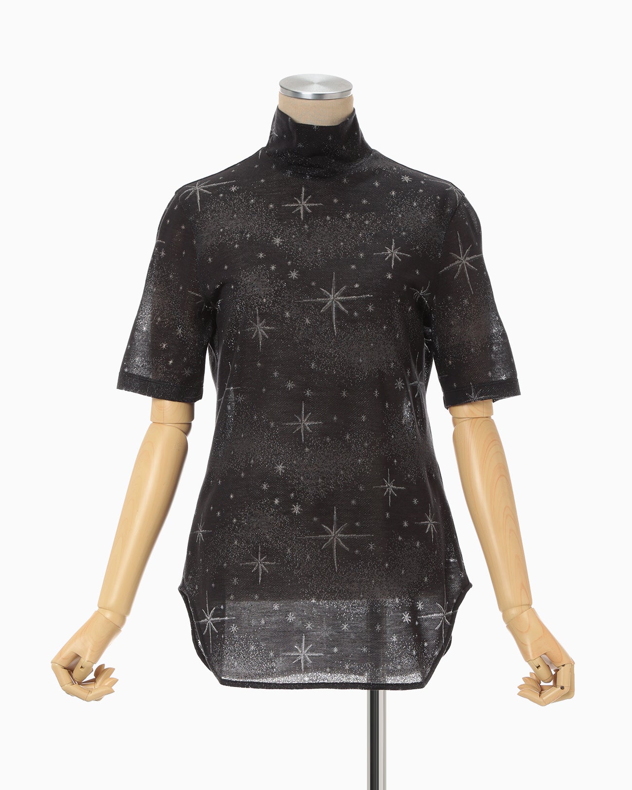 Starry Jersey Short Sleeve Sheer Top - black - Mame Kurogouchi