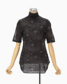 Starry Jersey Short Sleeve Sheer Top - black