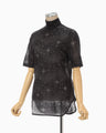 Starry Jersey Short Sleeve Sheer Top - black