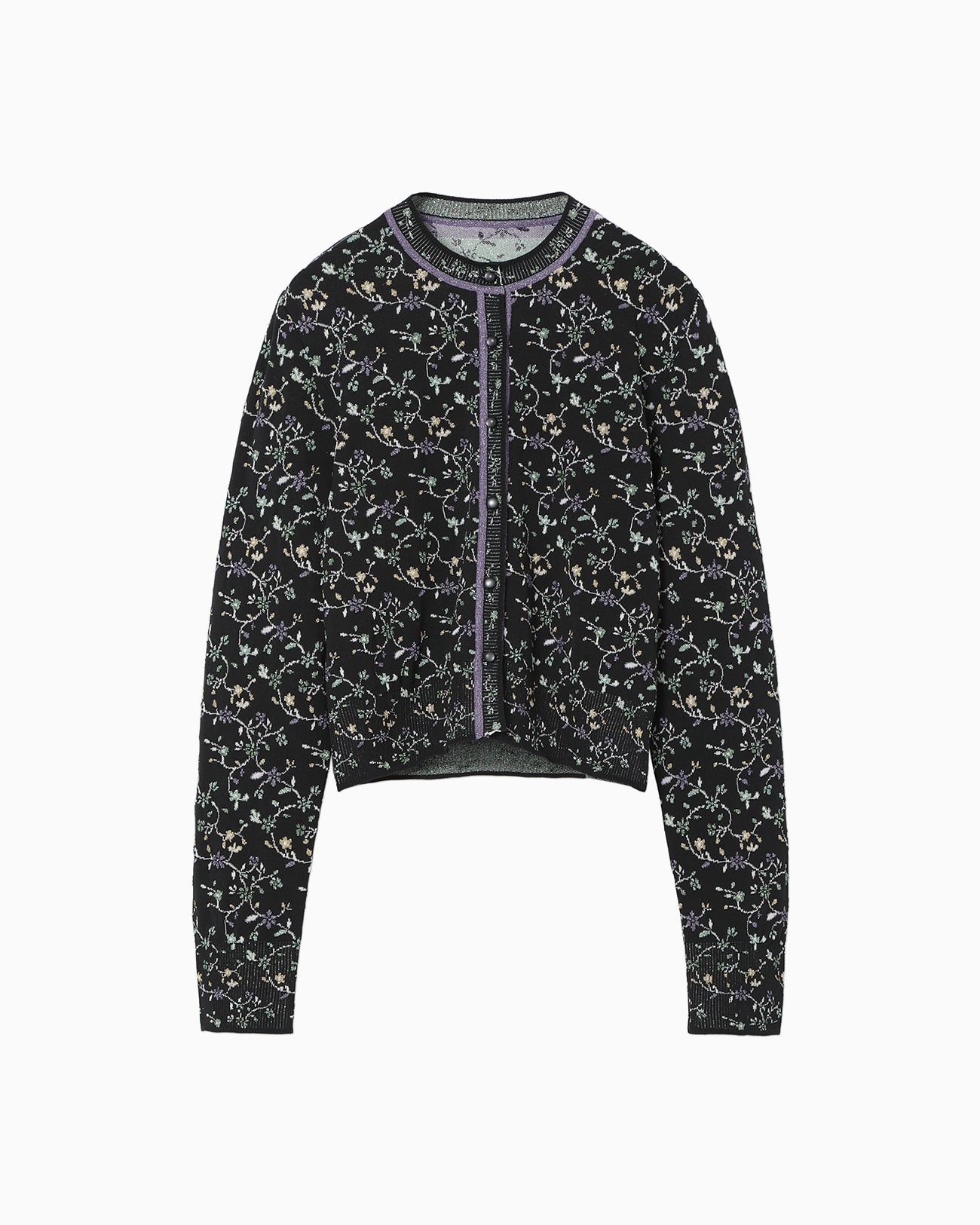 Floral Motif Glitter Knit Cardigan - black - Mame Kurogouchi