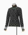 Floral Motif Glitter High Neck Knit Top - black
