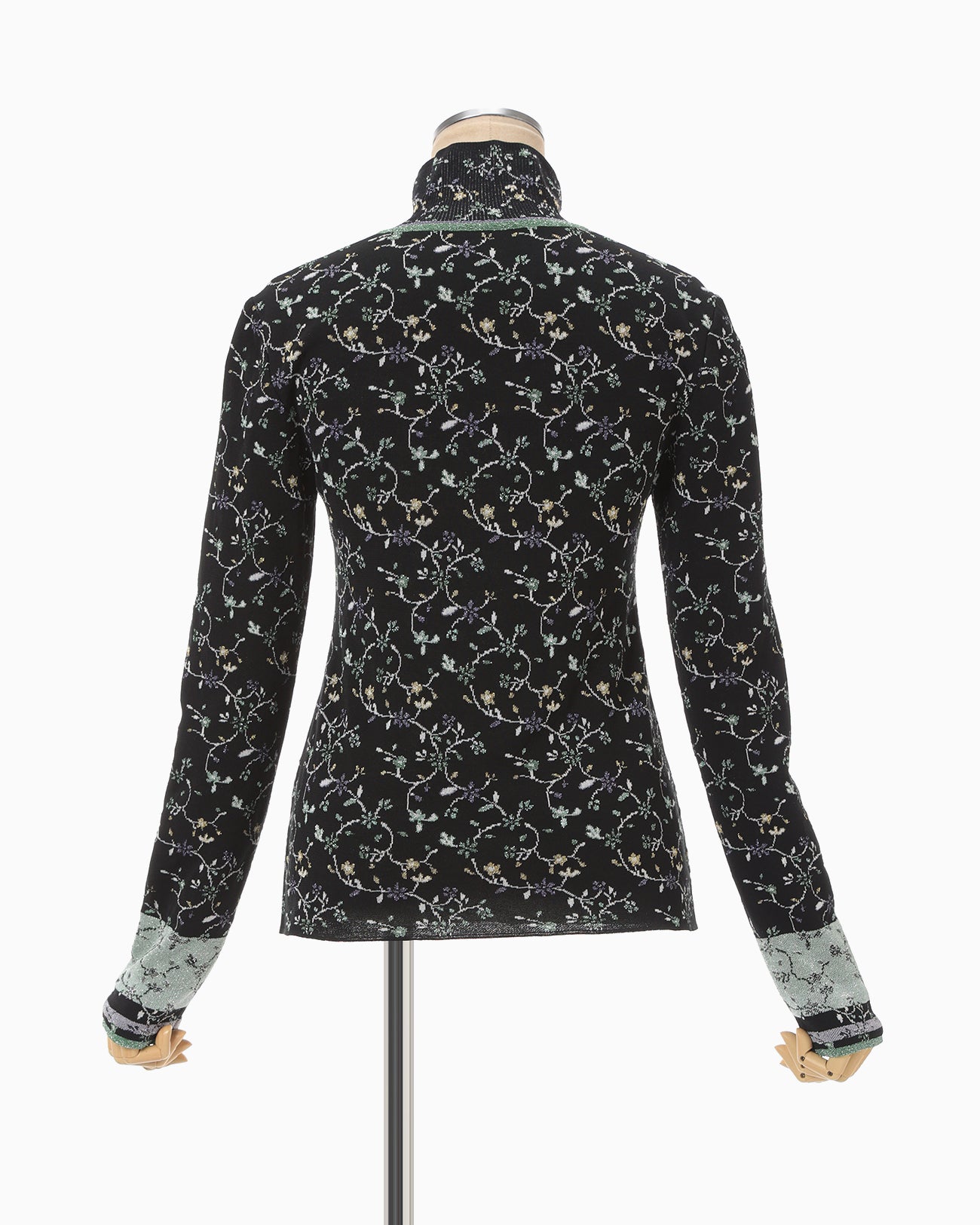 Floral Motif Glitter High Neck Knit Top - black - Mame Kurogouchi