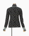 Floral Motif Glitter High Neck Knit Top - black