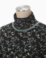 Floral Motif Glitter High Neck Knit Top - black