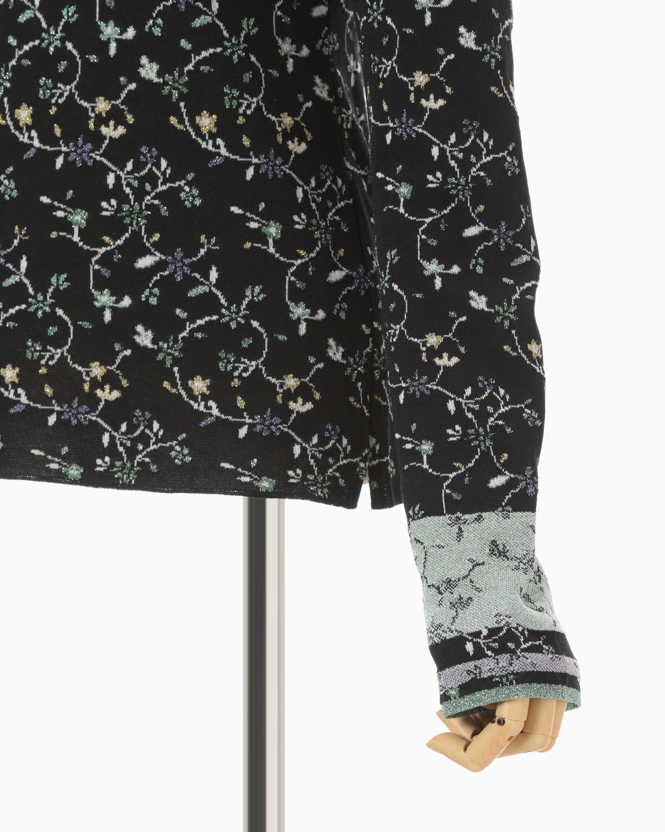 Floral Motif Glitter High Neck Knit Top - black - Mame Kurogouchi