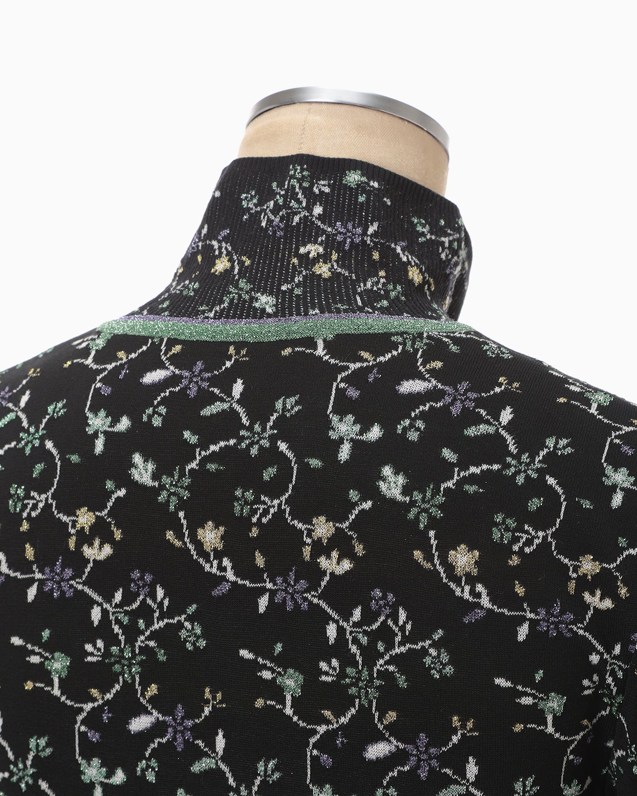 Floral Motif Glitter High Neck Knit Top - black - Mame Kurogouchi