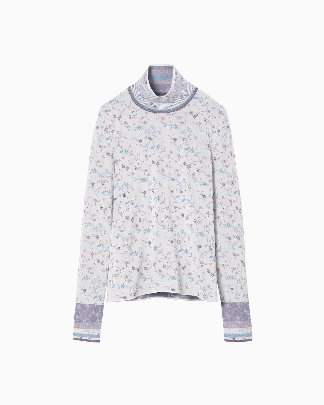 Floral Motif Glitter High Neck Knit Top - white - Mame Kurogouchi