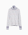 Floral Motif Glitter High Neck Knit Top - white