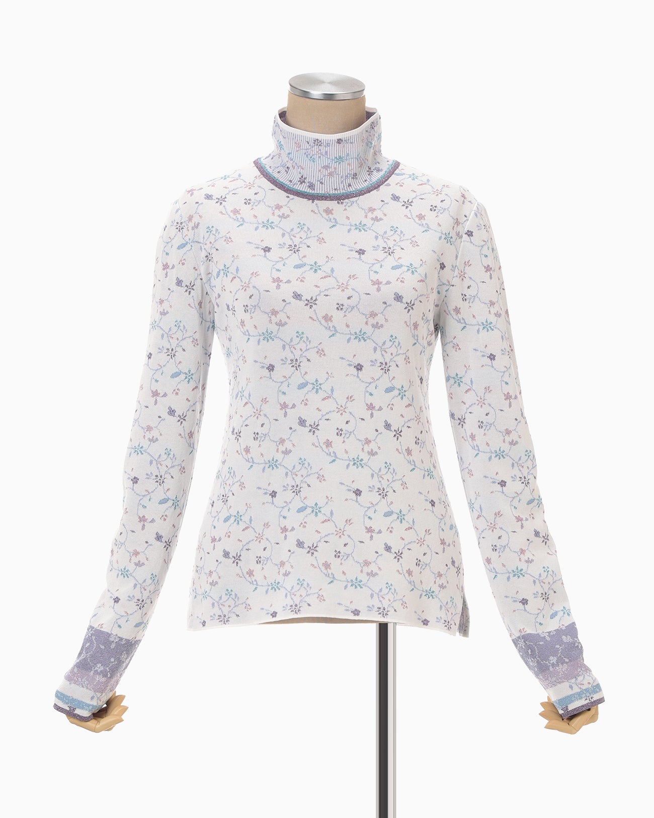 Floral Motif Glitter High Neck Knit Top - white - Mame Kurogouchi
