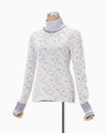 Floral Motif Glitter High Neck Knit Top - white