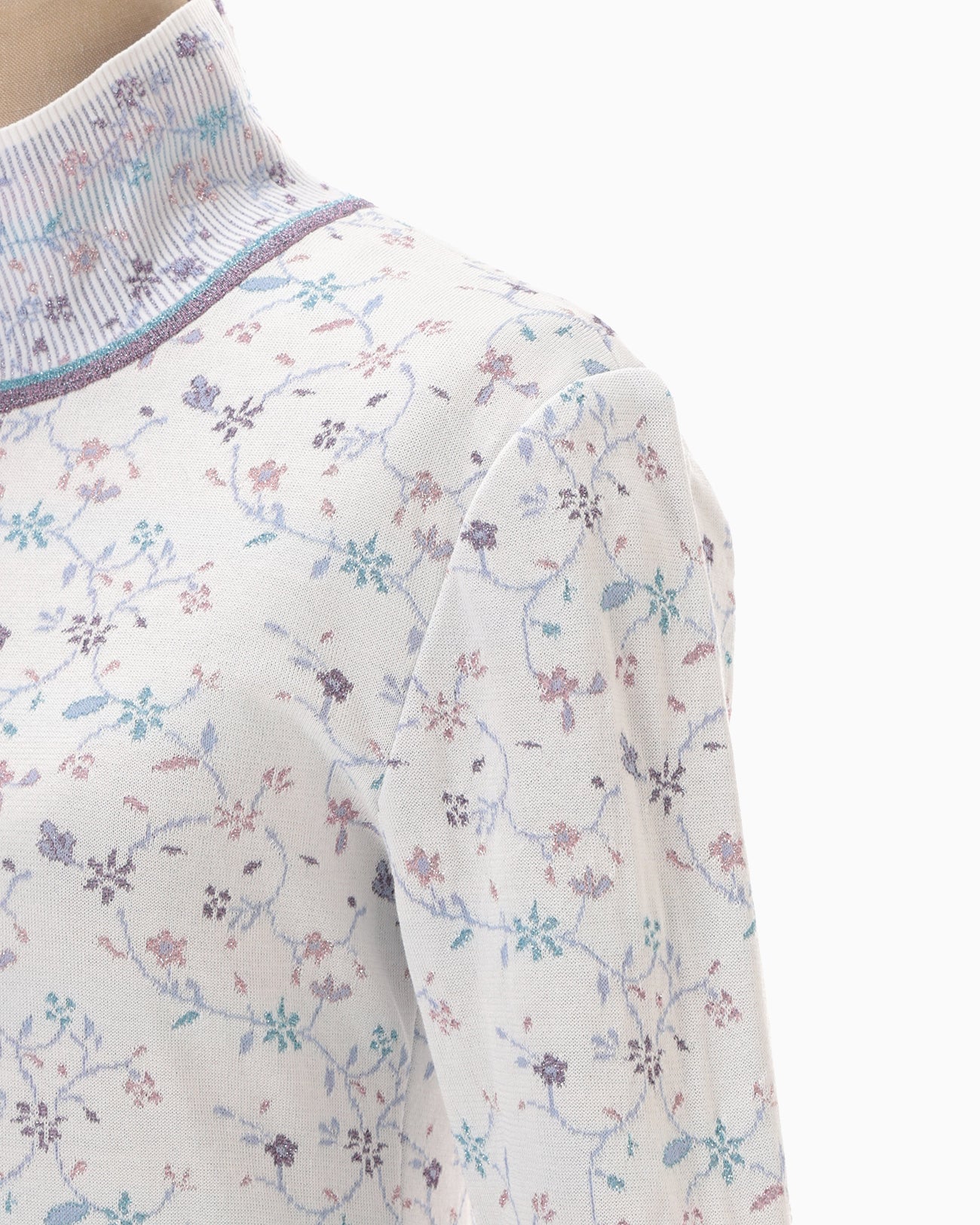 Floral Motif Glitter High Neck Knit Top - white - Mame Kurogouchi