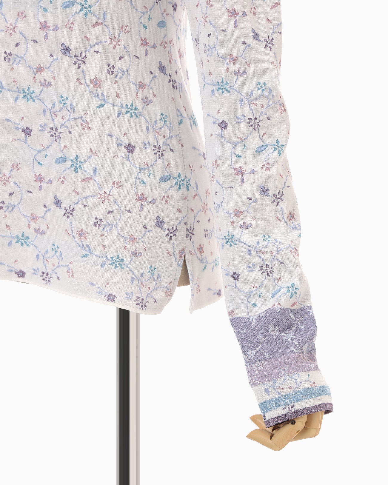 Floral Motif Glitter High Neck Knit Top - white - Mame Kurogouchi