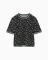Floral Motif Glitter Short Sleeve Knit Top - black