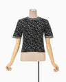 Floral Motif Glitter Short Sleeve Knit Top - black