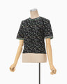Floral Motif Glitter Short Sleeve Knit Top - black