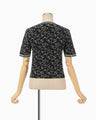 Floral Motif Glitter Short Sleeve Knit Top - black