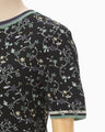 Floral Motif Glitter Short Sleeve Knit Top - black