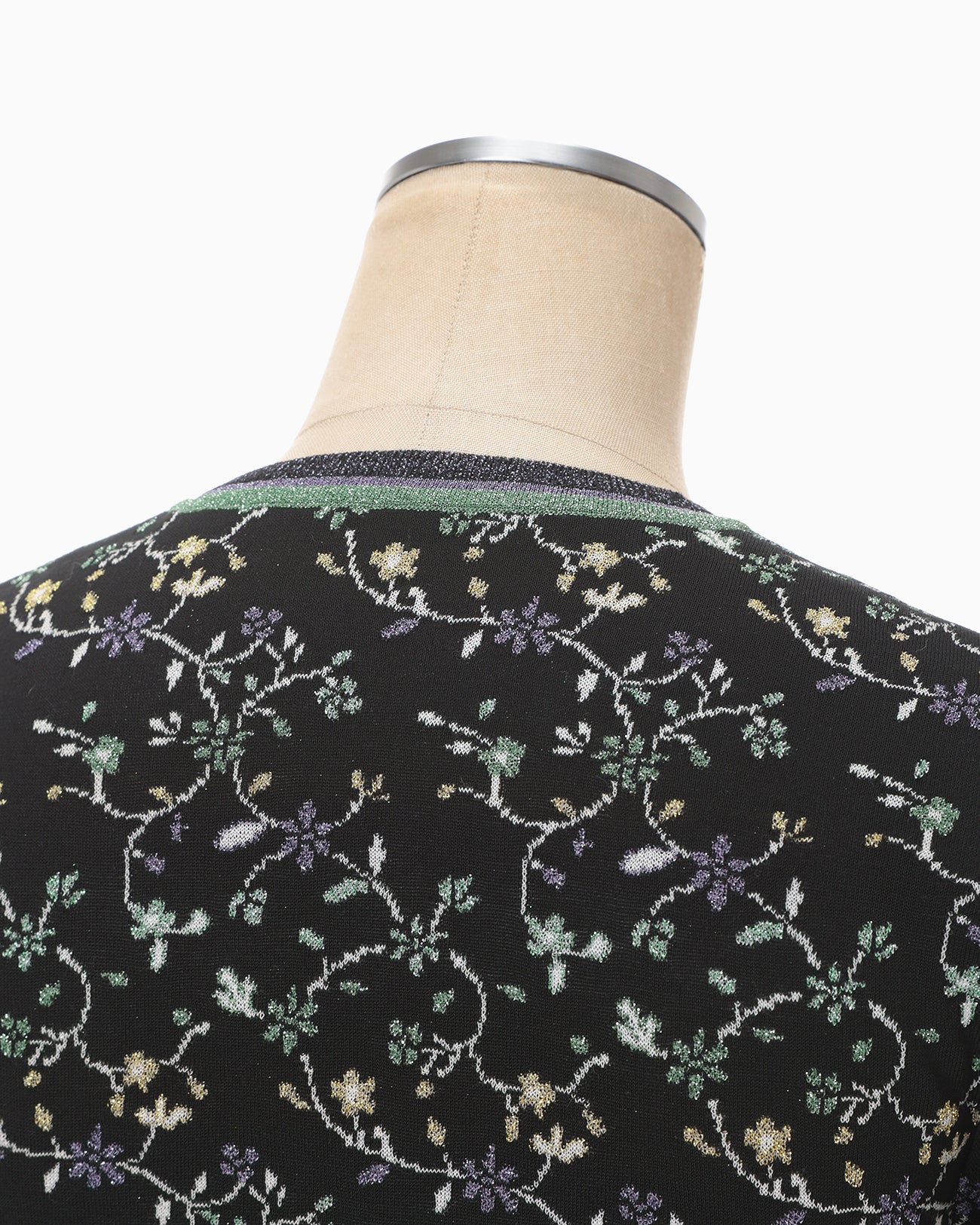 Floral Motif Glitter Short Sleeve Knit Top - black - Mame Kurogouchi