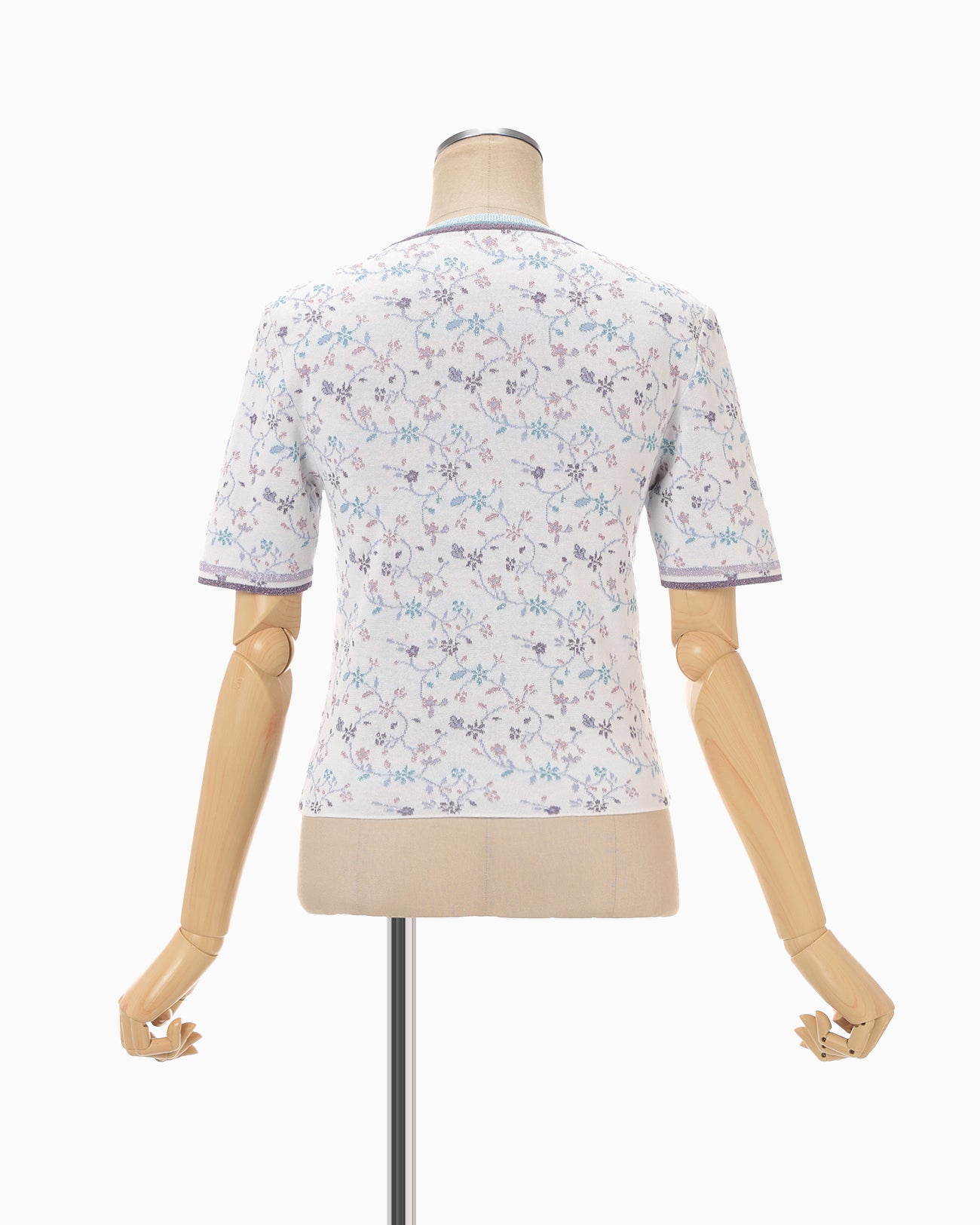 Floral Motif Glitter Short Sleeve Knit Top - white - Mame Kurogouchi