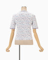 Floral Motif Glitter Short Sleeve Knit Top - white
