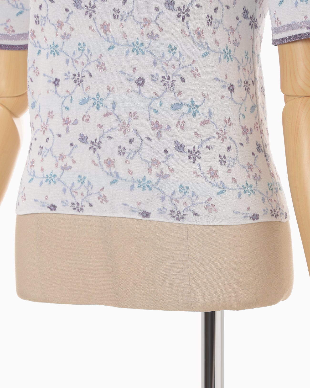 Floral Motif Glitter Short Sleeve Knit Top - white - Mame Kurogouchi