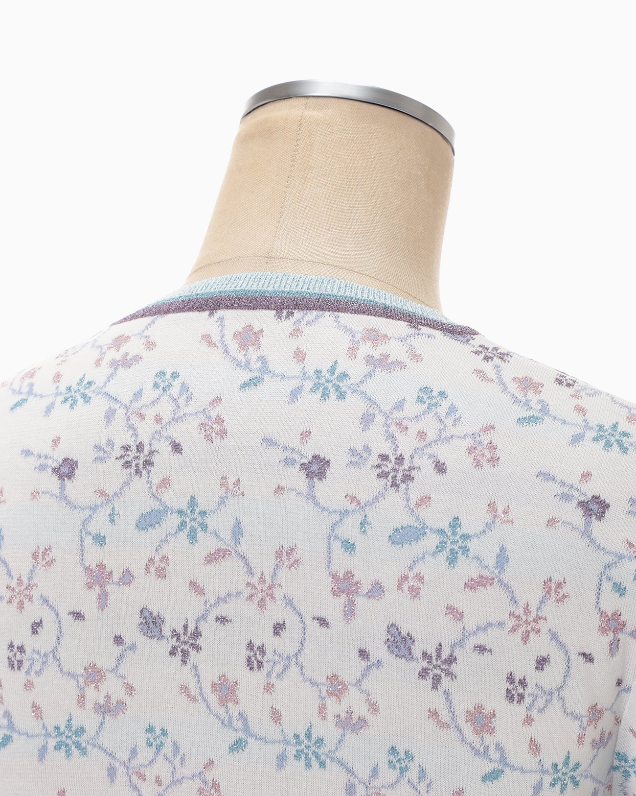 Floral Motif Glitter Short Sleeve Knit Top - white - Mame Kurogouchi