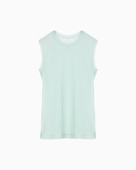High Gauge Sleeveless Sheer Knit Top - blue