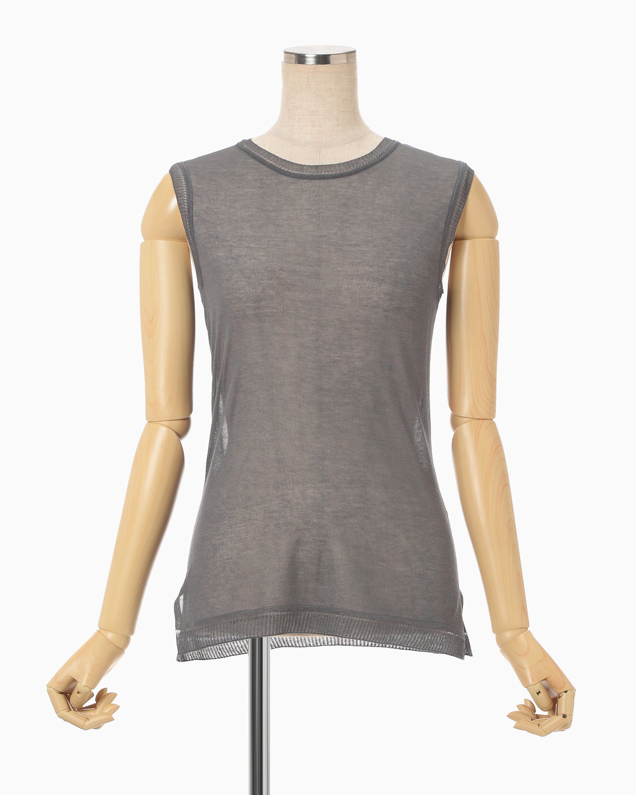 High Gauge Sleeveless Sheer Knit Top - dark grey - Mame Kurogouchi