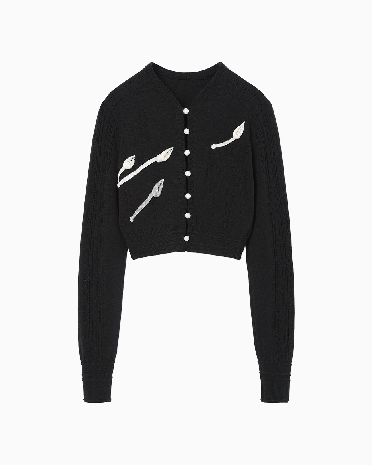 3D Floral Motif Knit Cardigan - black - Mame Kurogouchi