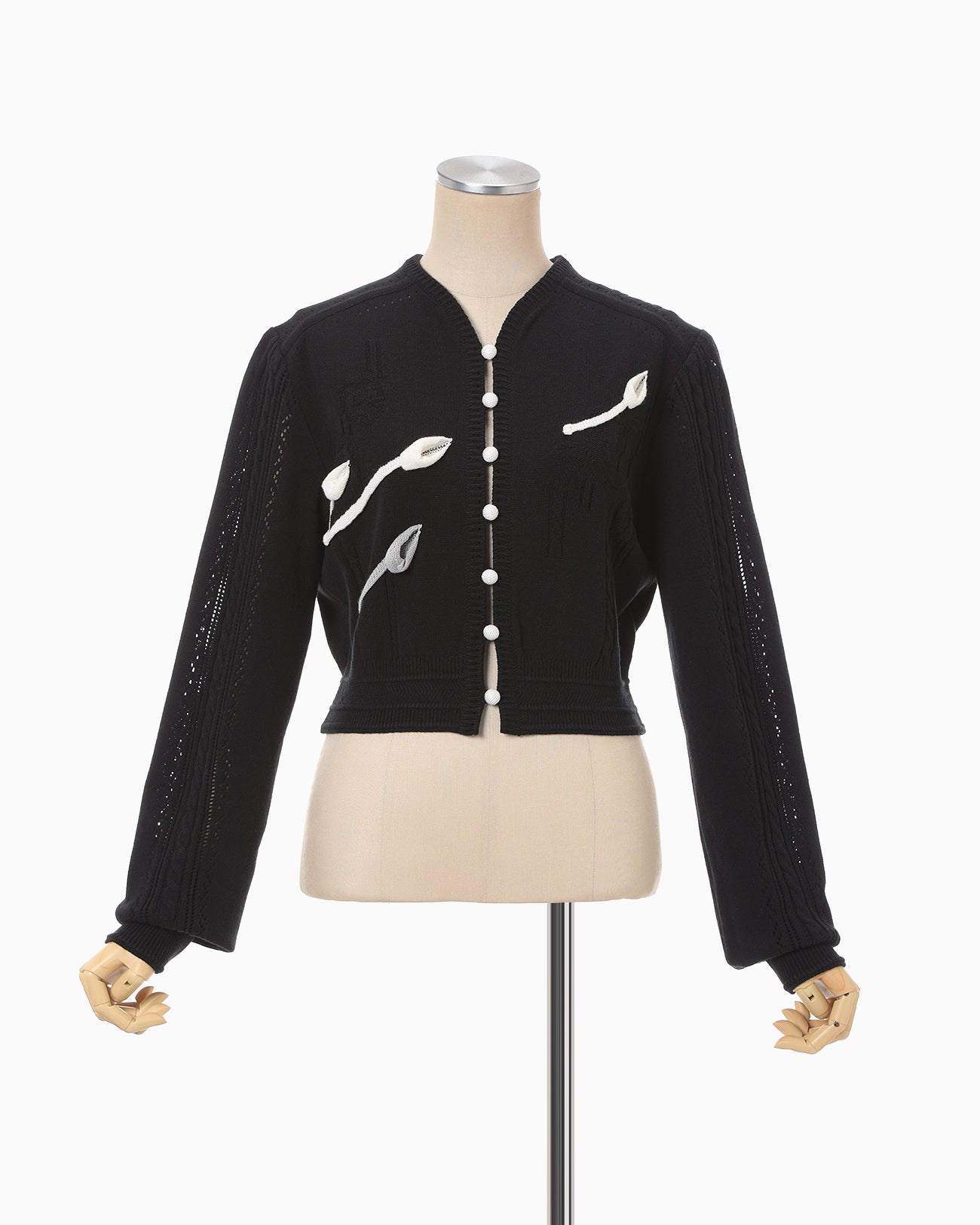 3D Floral Motif Knit Cardigan - black - Mame Kurogouchi