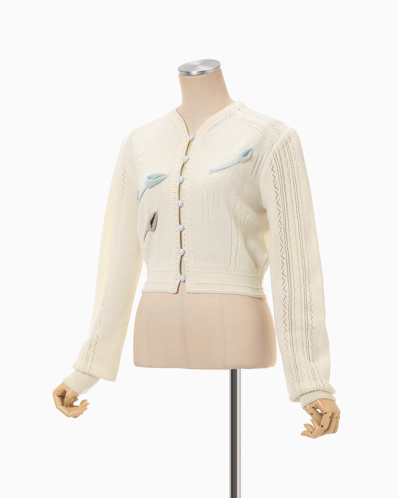 3D Floral Motif Knit Cardigan - ecru - Mame Kurogouchi