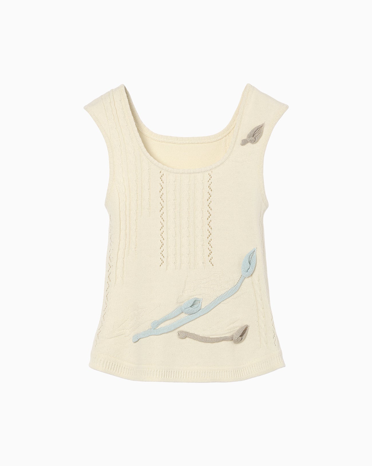 3D Floral Motif Sleeveless Knit Top - ecru - Mame Kurogouchi