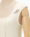 3D Floral Motif Sleeveless Knit Top - ecru