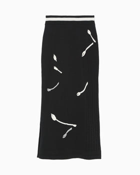 3D Floral Motif Knit Skirt - black