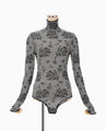 Floral Jacquard Knit Bodysuit - black