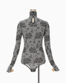 Floral Jacquard Knit Bodysuit - black