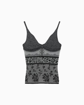 Floral Jacquard Knit Camisole Top - black