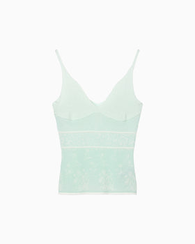 Floral Jacquard Knit Camisole Top - light green