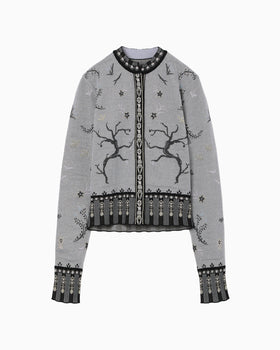 Layered Jacquard Knit Cardigan - black