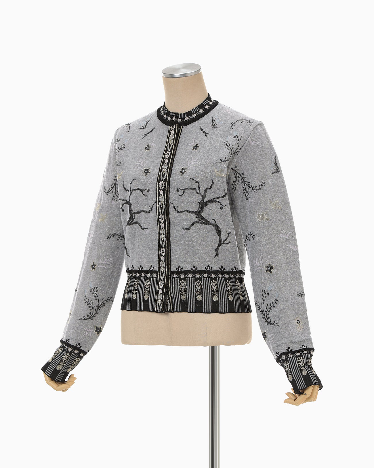 Layered Jacquard Knit Cardigan - black - Mame Kurogouchi